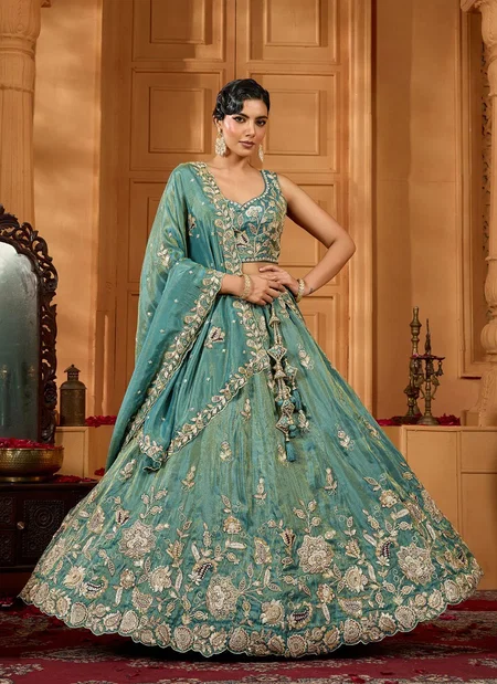 Drs 232 Pure Tissue Embroidery Work Designer Lehenga Choli